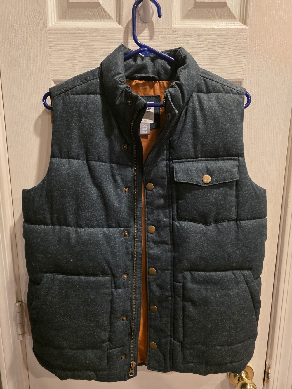 Old Navy Quilted Puffer Vest in Dark Teal with Orange Lining